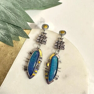2/$30🌵 Bohemian Blue Stone Geo Artsy Earrings Gold Silver Ethnic Boho Dangle